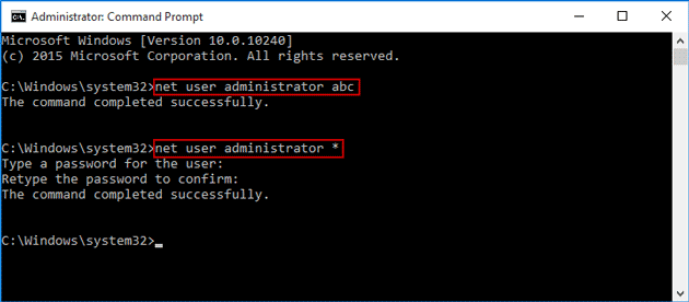change or remove forgotten built-in administrator password with command