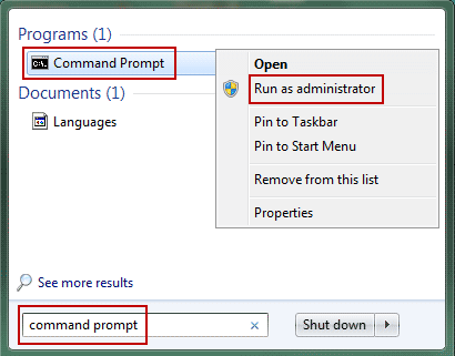 run command prompt with admin rights in windows 7