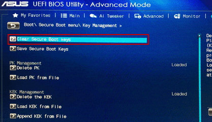 clear secure boot keys in asus computer