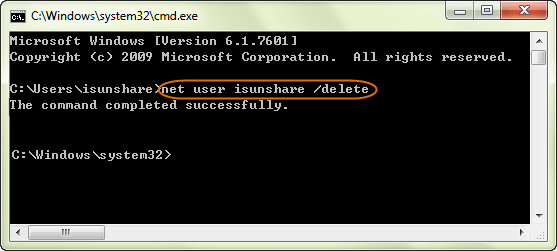 delete administrator account with command line
