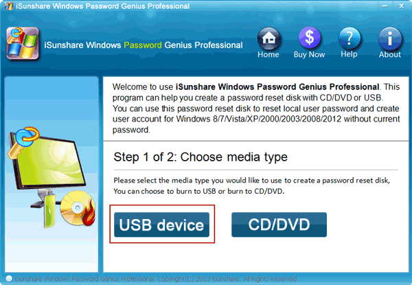 choose usb device as burning media