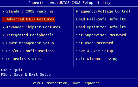 advanced features in old phoenix bios