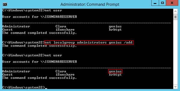 add user to local administrator group with command
