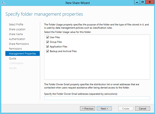 specify share folder management properties