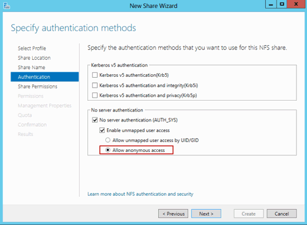 specify NFS authentication method