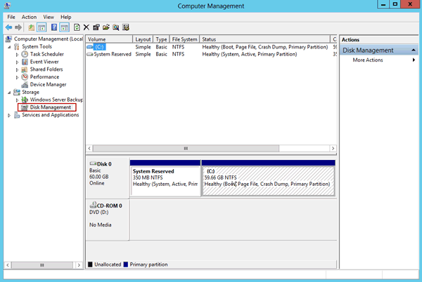 open disk management in windows server 2012