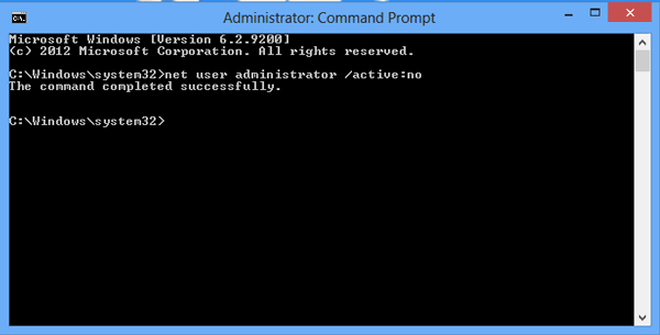 disable windows built-in administrator with cmd