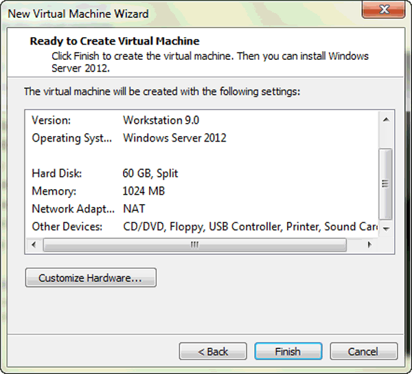 finish server 2012 r2 virtual machine creation