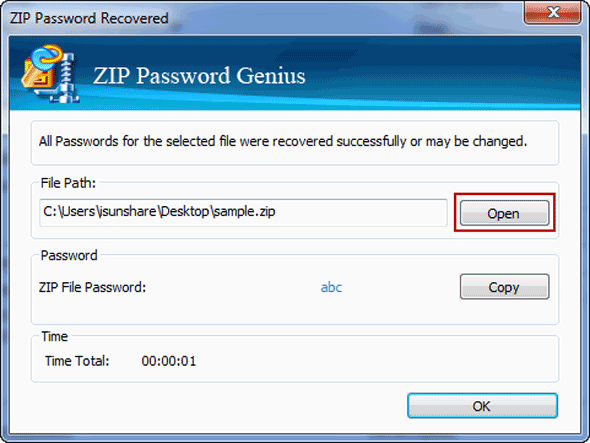get zip file password successfully