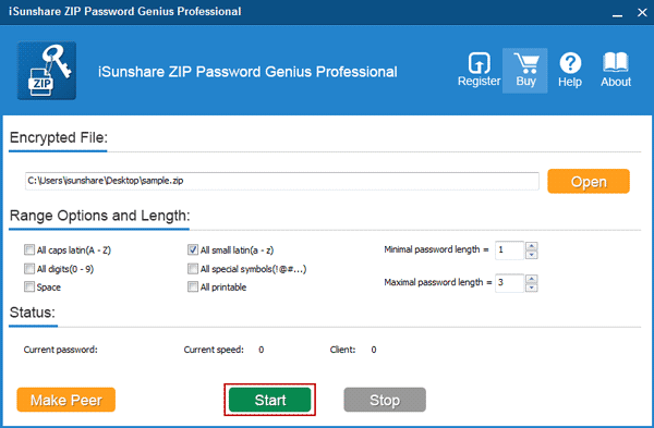 start zip password genius professional