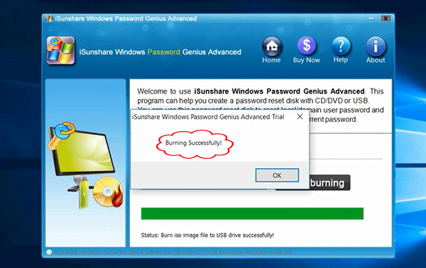 burn usb password reset disk successfully