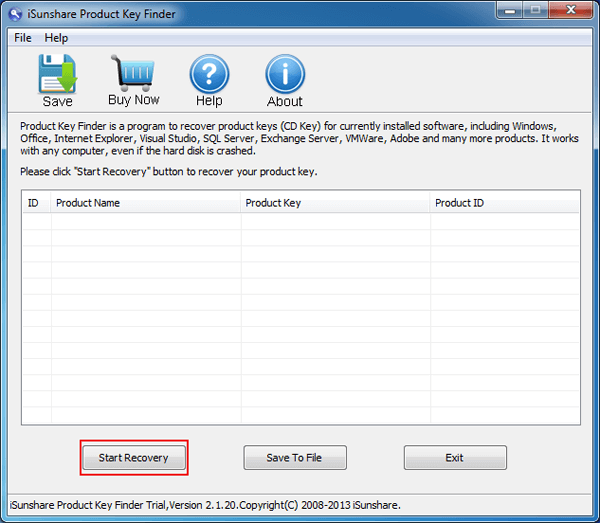 run isunshare product key finder and click start recovery