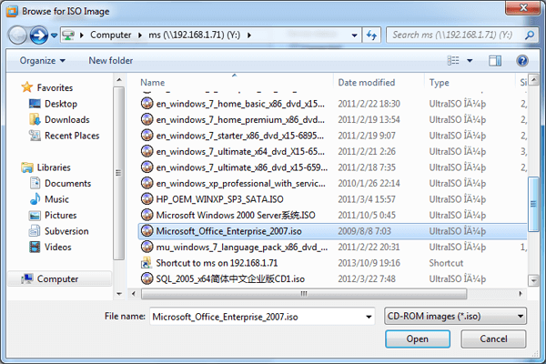 choose microsoft office enterprise 2007 iso image file