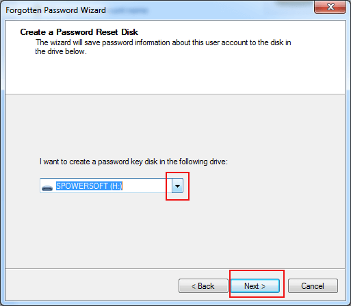 choose the drive to create password disk