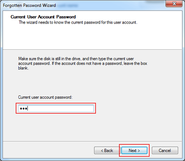 enter the current user account password