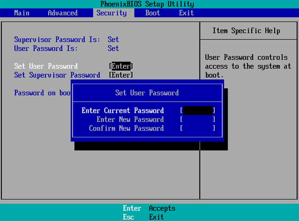 What are some password types that can be set in BIOS setup?