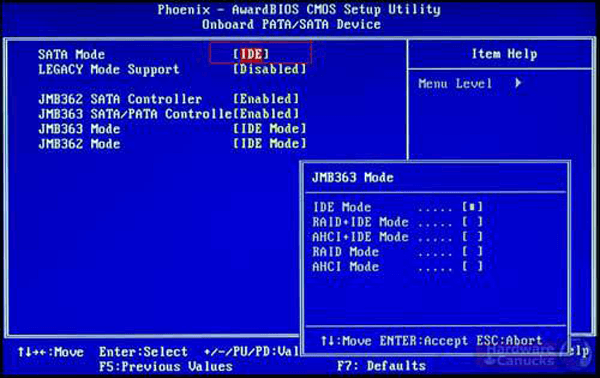 select sata mode