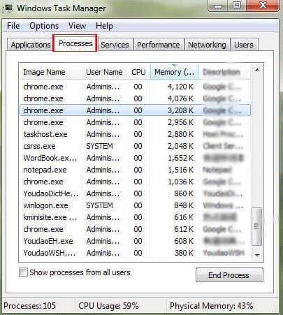 click end process in windows task manager
