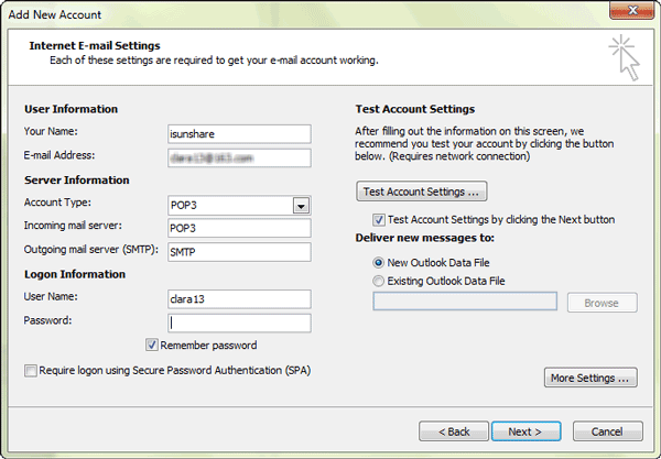 internet email settings