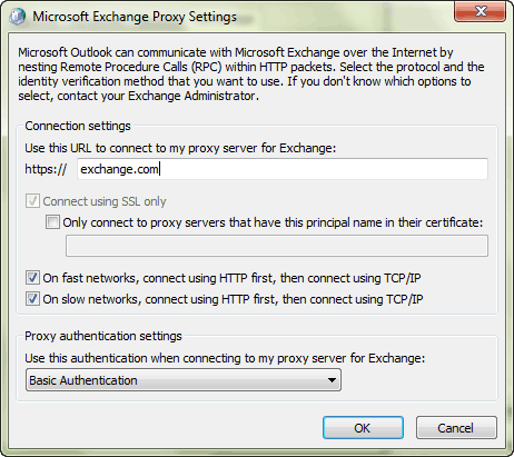 microsoft exchange proxy settings