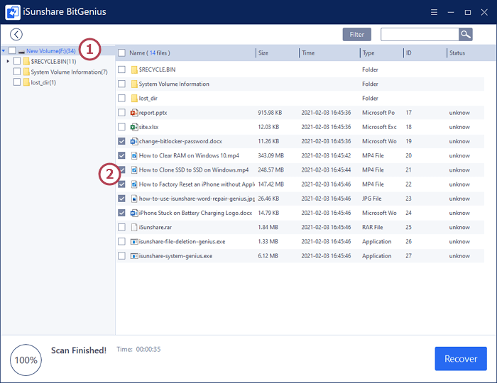 check lost or deleted files to recover