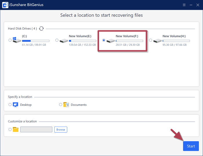 start scanning chosen location