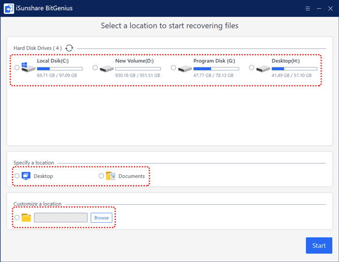 choose the location of lost files