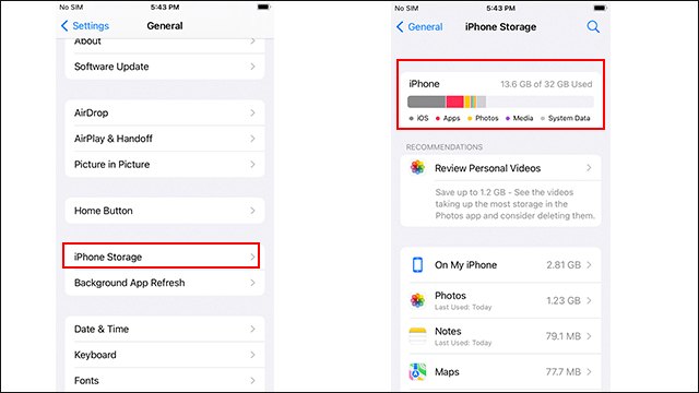 check iPhone storage