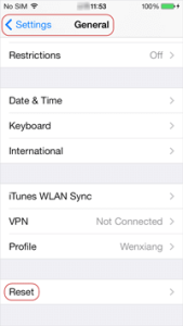 open reset settings in iPhone