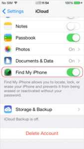 turn off find my iPhone feature