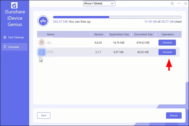 uninstall apps in iDevice Genius