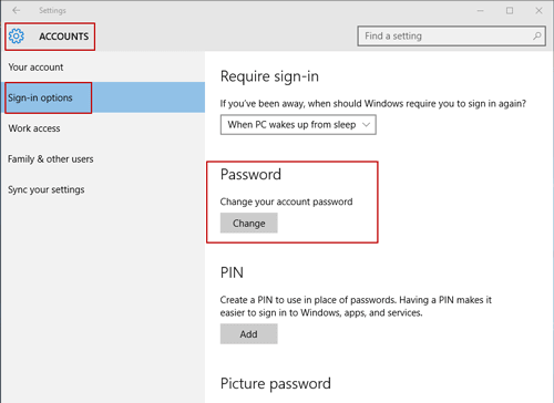 Password options. Sign-in options password Pin. Account require sign in.