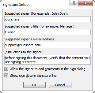set up signature for word document
