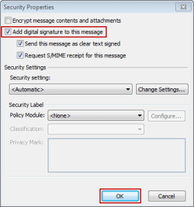 how to digitally sign an email in outlook 2016