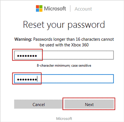 reset account password