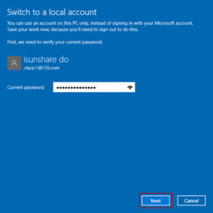 enter current Microsoft account password