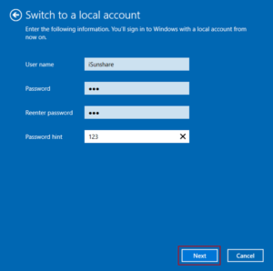enter local account information