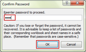 confirm password protection on excel sheet