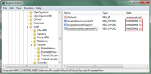 successfully disable protected view for excel 2010 via registry