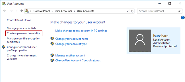 create password reset disk for another computer windows 10