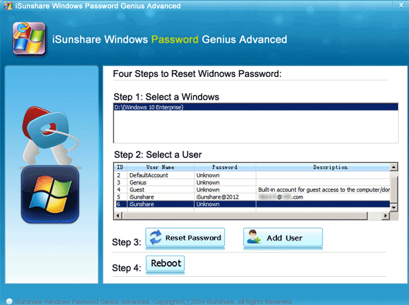 reset the windows account password