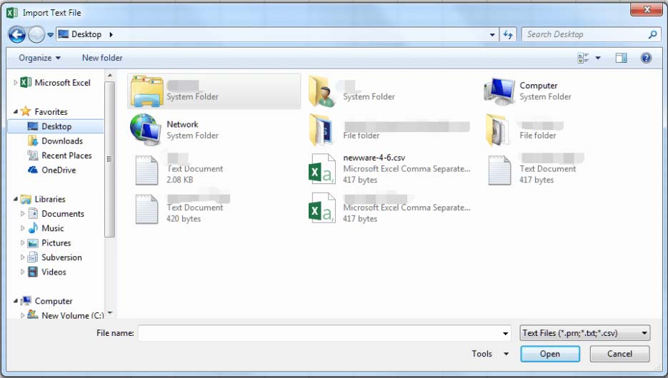 Imported текст. Text file. Microsoft file folder. Original files select.