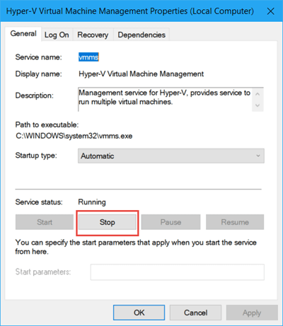 turn off hyper-v via windows management