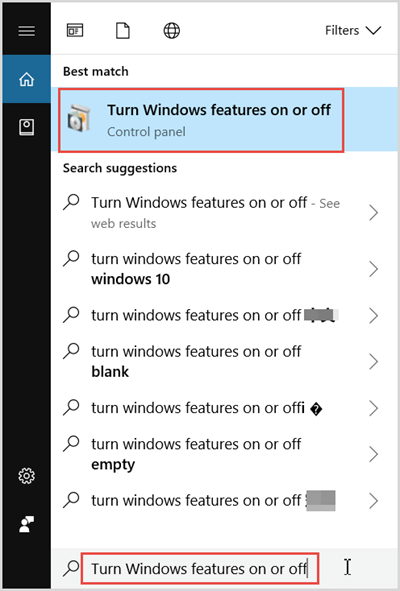 turn windows features on or off