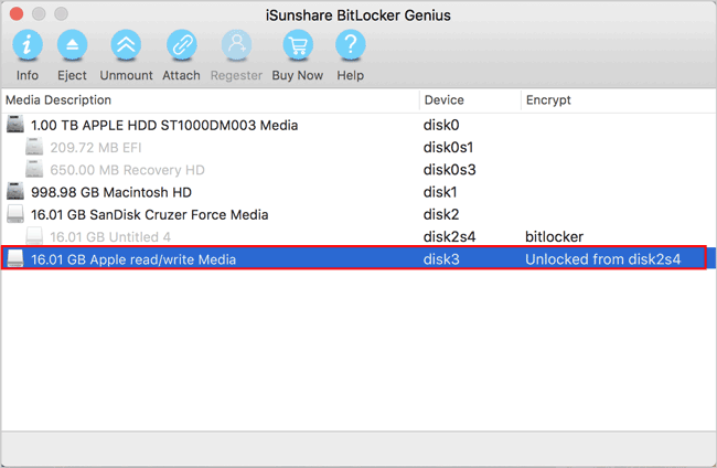 Das Bitlocker-Laufwerk ist auf dem Mac OS X entsperrt
