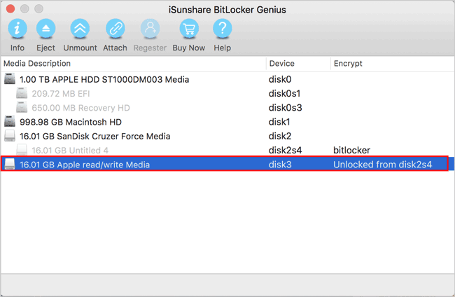 le lecteur bitlocker est déverrouillé sur mac os x