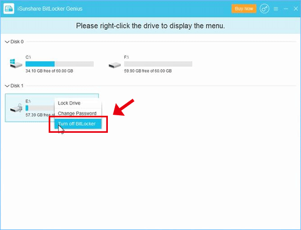 click Turn off BitLocker option