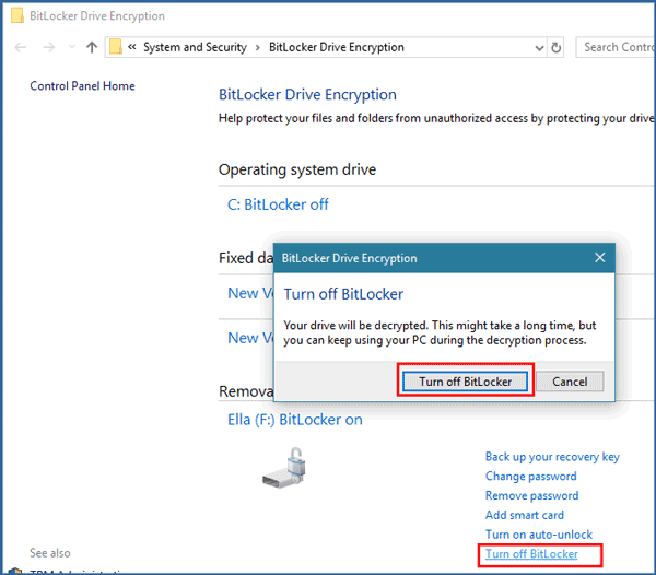 turn off bitlocker