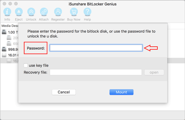 unlock bitlocker drive with password on mac