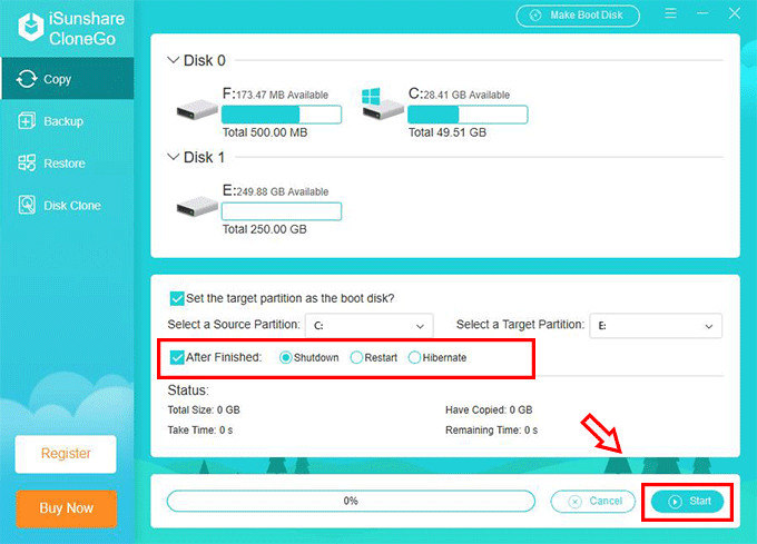 check After Finished option and click Start